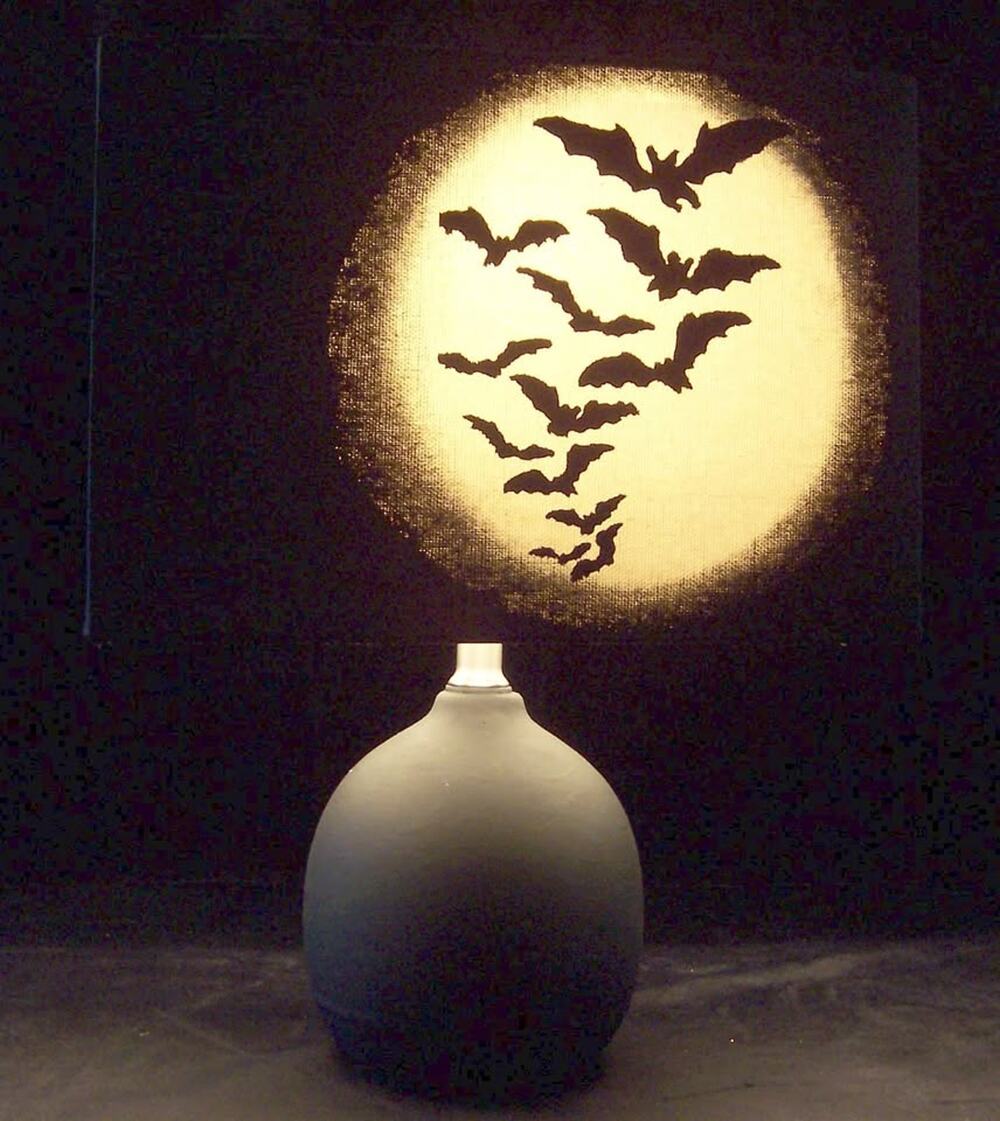 Artisanal Bat Silhouette Full Moon Lamp Goth Home Decor